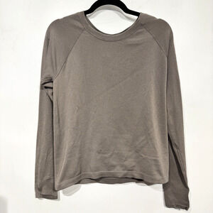 Athleta Yoga Nylon Shimmer Long Sleeve Top Sz M Dark Taupe Thumbholes 793449